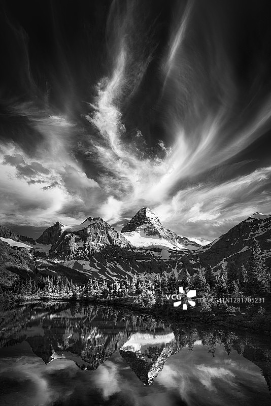 阿西尼博因山顶的流云，加拿大不列颠哥伦比亚省阿西尼博因山省立公园图片素材