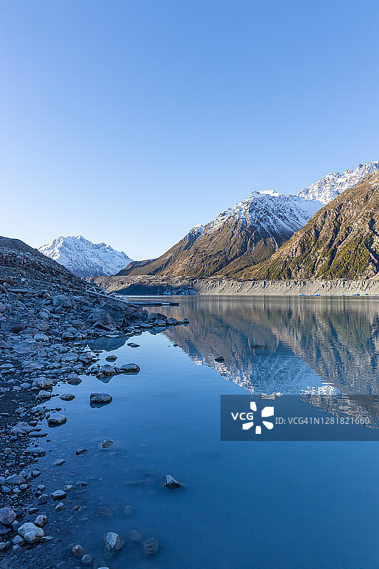 新西兰南阿尔卑斯山塔斯曼冰川冰碛湖图片素材