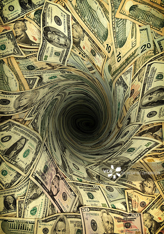 美元钞票的漩涡，特写图片素材