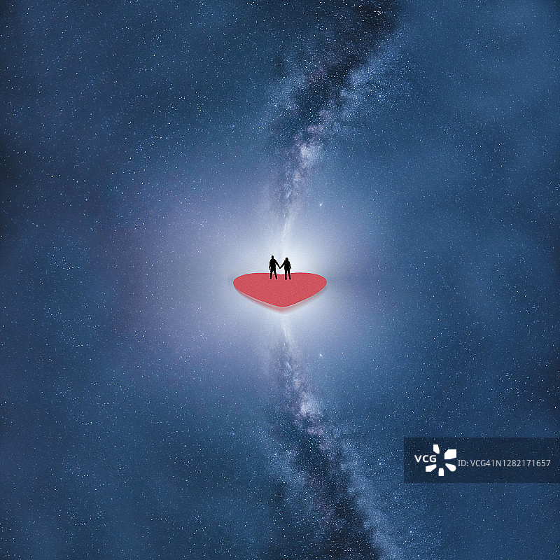 在银河下穿越太空的爱情之旅图片素材