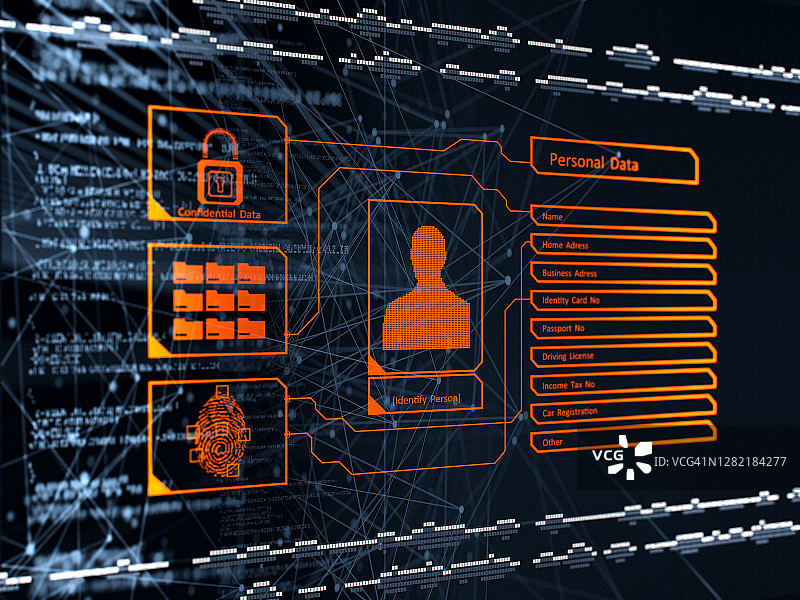 带触摸屏生物识别技术的人物身份概念图片素材