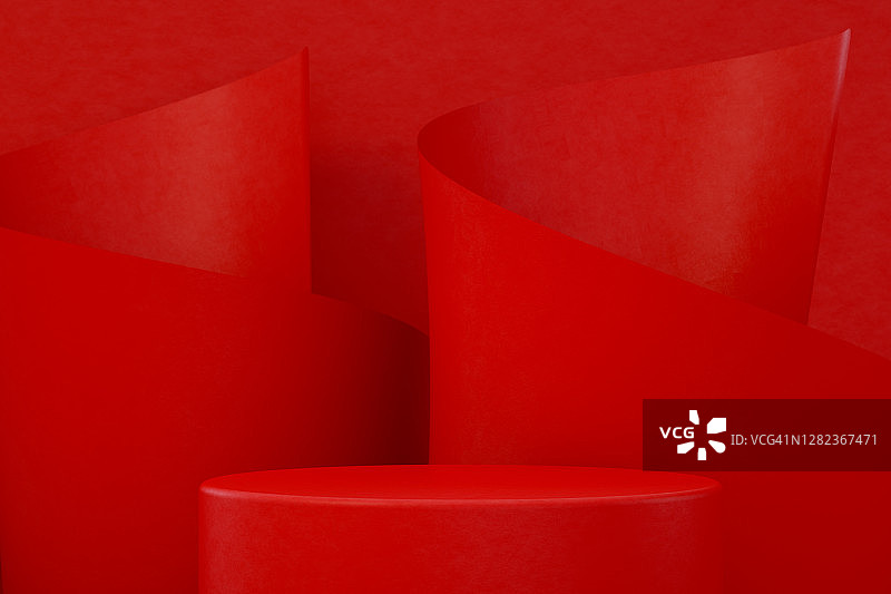 3D空产品展台、平台、讲台，红色背景图片素材