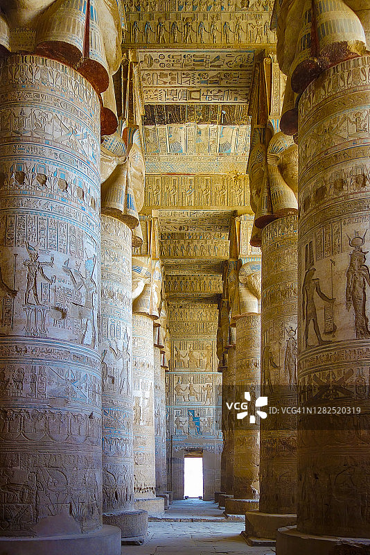 丹德拉，哈索尔神庙的柱式大厅，埃及图片素材