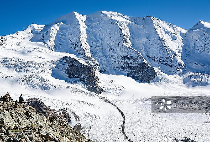 瑞士格里松州：迪亚沃莱扎观景点，Piz Palue和Persgletscher图片素材