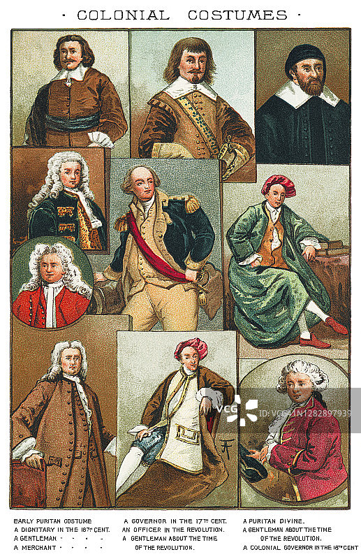 殖民时期服饰古董插画图片素材