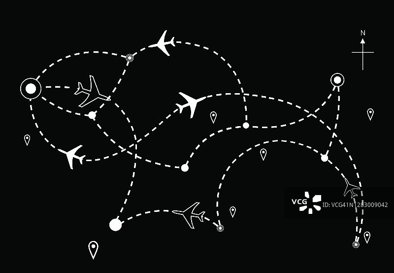 航空公司飞机飞行路线旅行计划地图图片素材