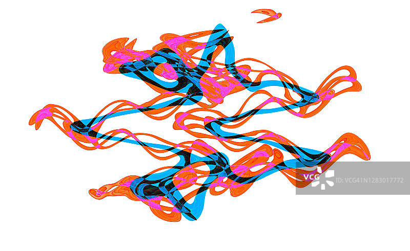 白色背景中抽象流动的橙色蓝色丝带图片素材