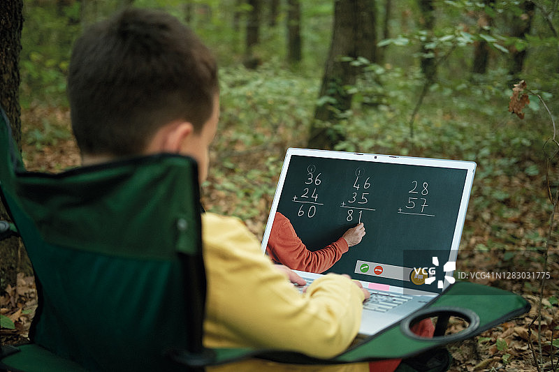 6-7岁儿童通过电脑学习数学图片素材
