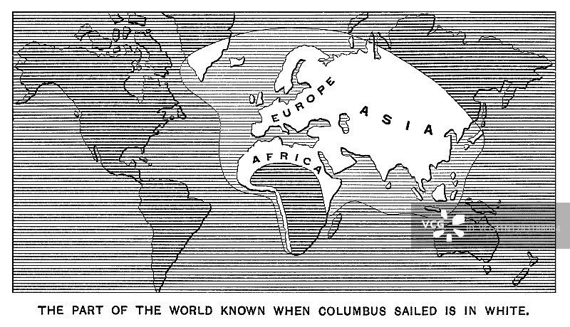 哥伦布航行时代的世界地图古版画图片素材