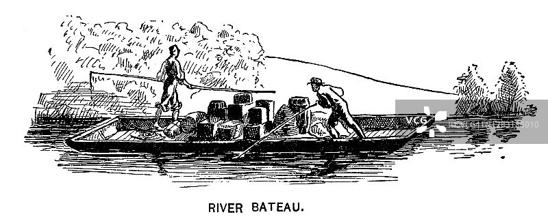 詹姆斯河平底船古董插画图片素材