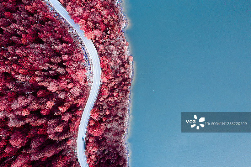 具有红外色彩的梦幻沿海公路图片素材
