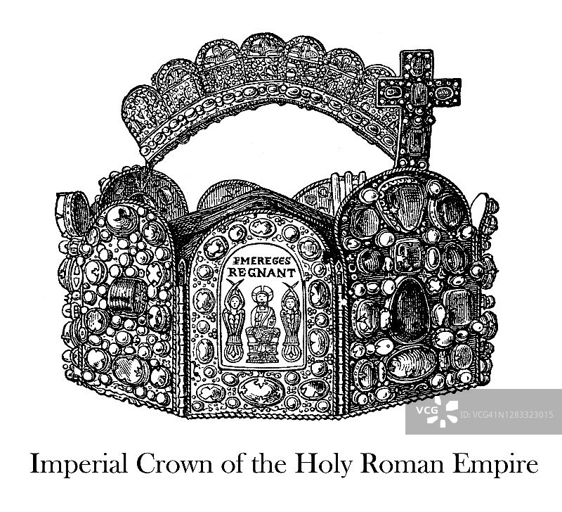 神圣罗马帝国皇冠古董雕刻插图图片素材