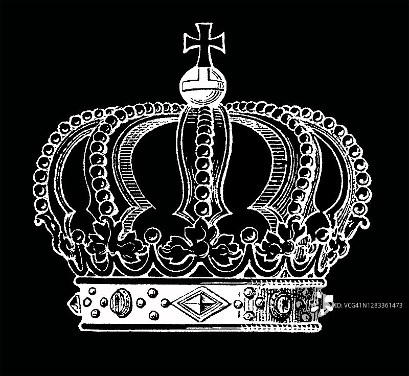 现代皇家王冠古董雕刻插图图片素材