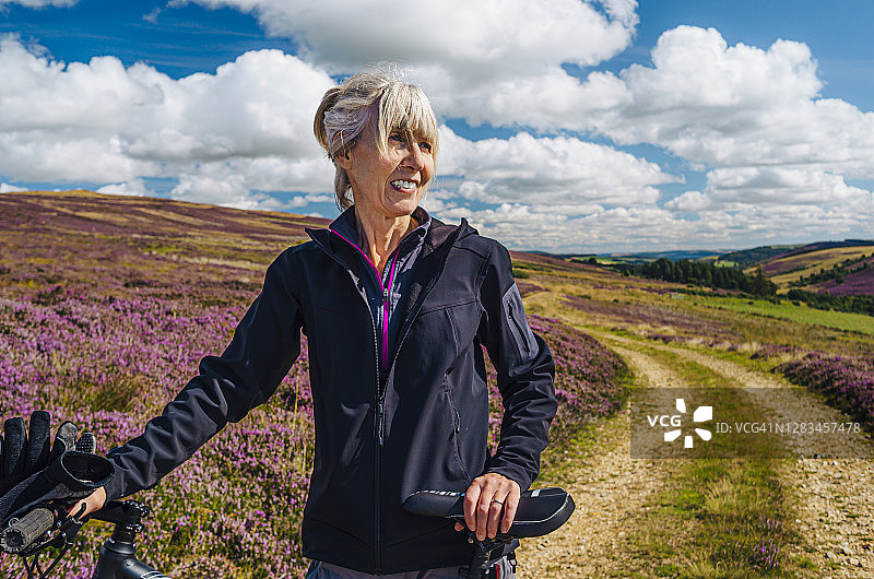 穿过石楠丛的自行车道图片素材