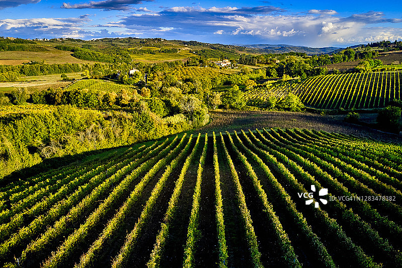 秋季的意大利托斯卡纳基安蒂葡萄酒产区图片素材