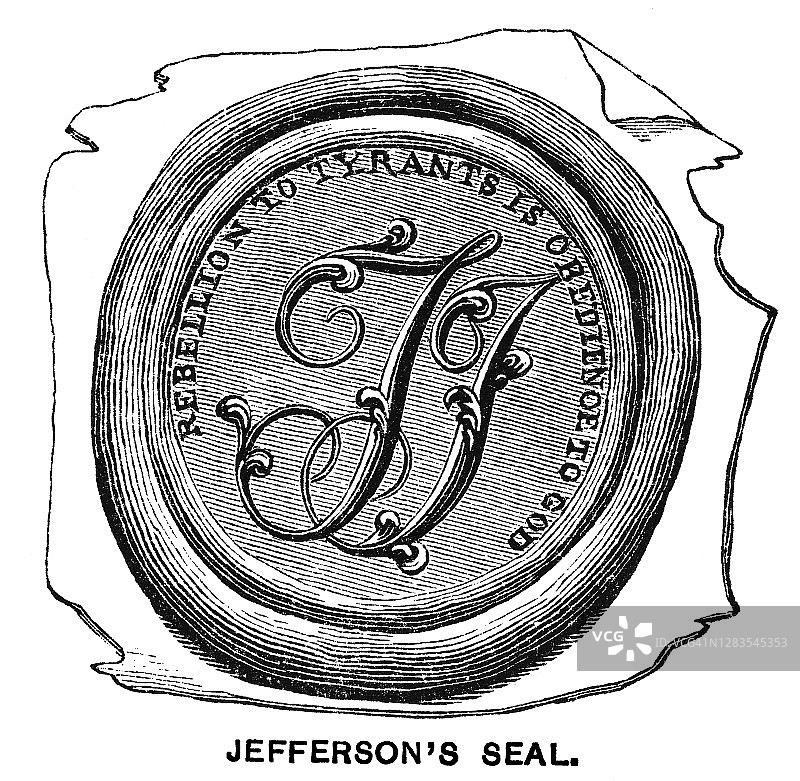 老式雕刻插图：托马斯·杰斐逊的印章图片素材
