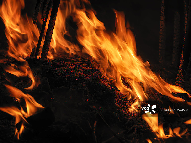 夜间火焰特写图片素材