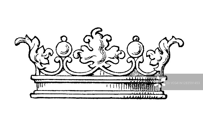 古董雕刻插画：古老的皇家王冠图片素材