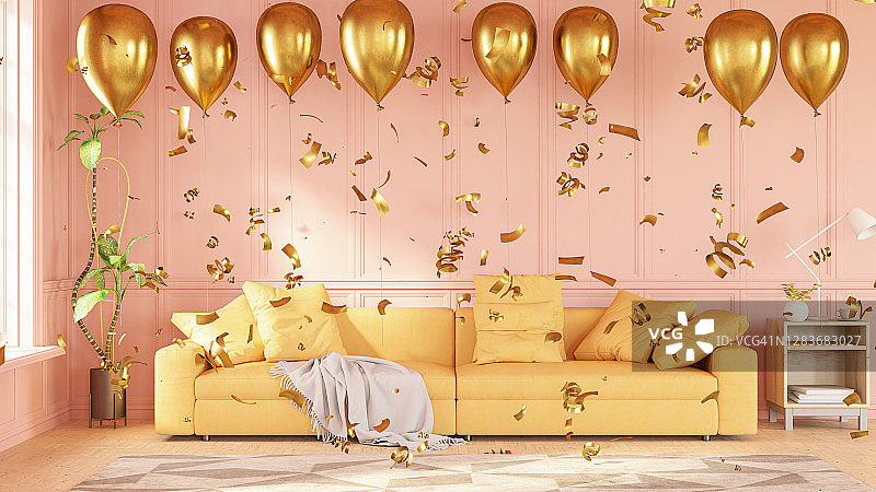 客厅里的派对气球概念图片素材