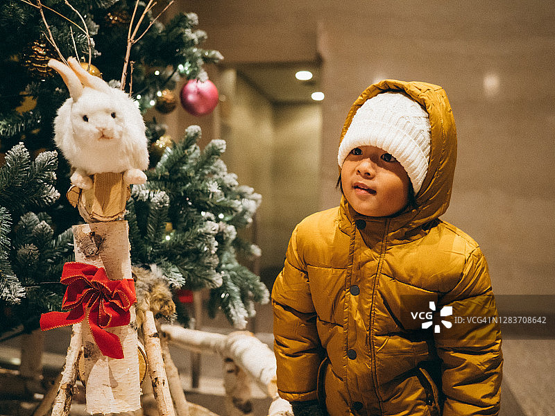 男孩在圣诞节假期里快乐图片素材