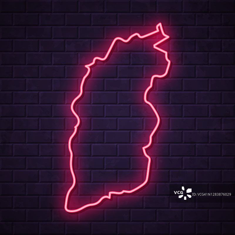 山西地图-砖墙背景上的发光霓虹灯图片素材