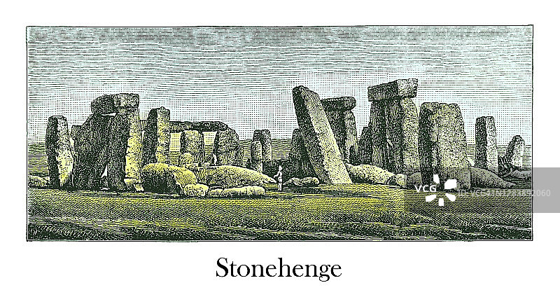 英国巨石阵复古雕刻插图图片素材