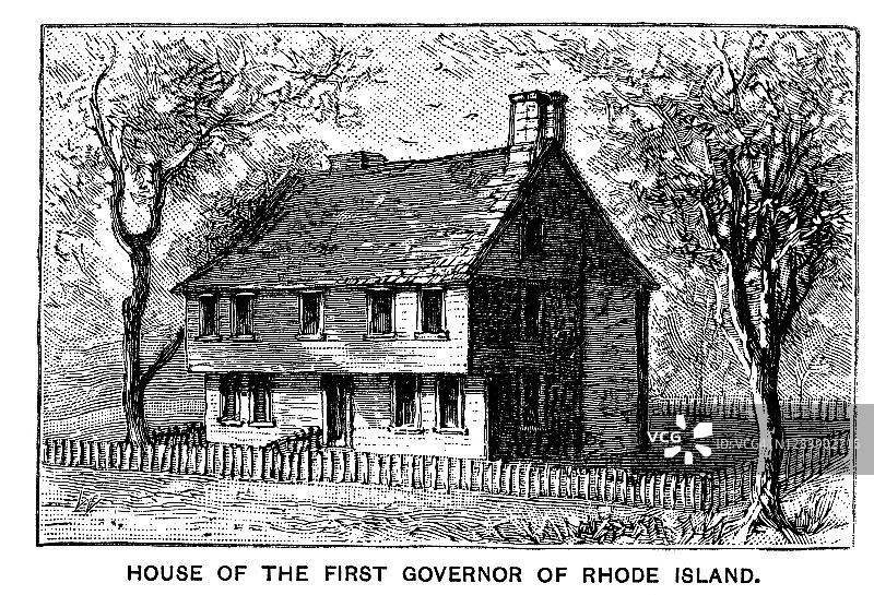 罗德岛首任州长故居古老雕刻插图图片素材