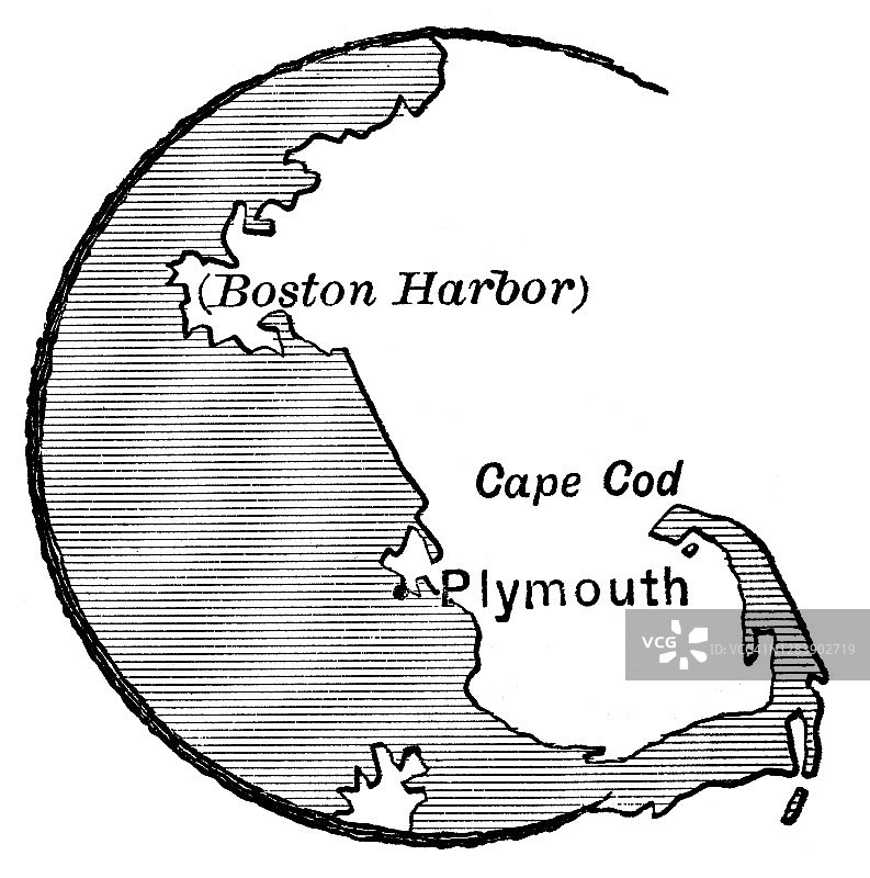 五月花号朝圣者登陆地：美国马萨诸塞州普利茅斯岩古地图图片素材