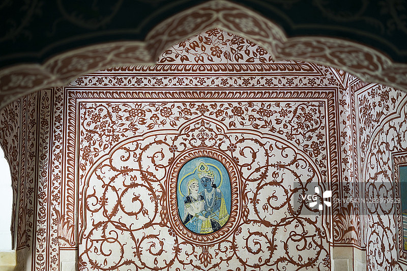 印度教神祇与 sacred Om 符号绘画作品图片素材