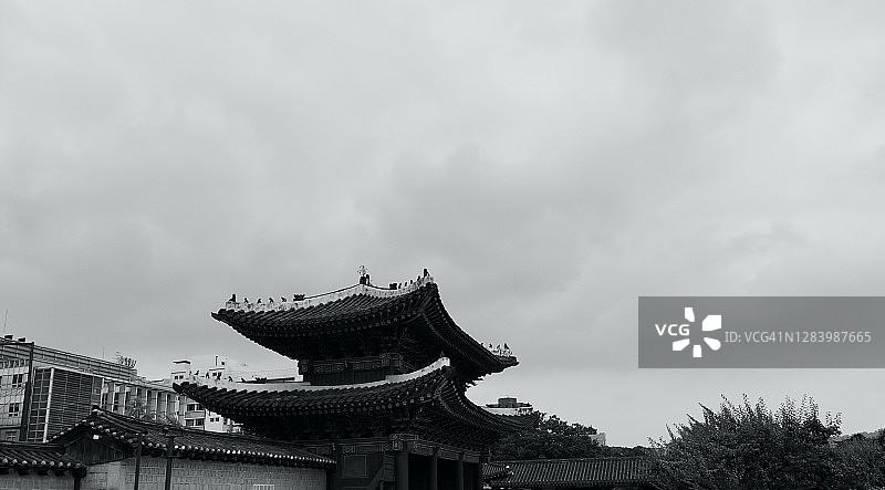 韩国传统宫殿昌庆宫黑白摄影图片素材
