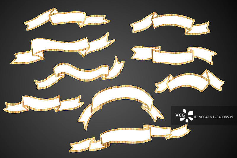 黑色背景上的白色剪影涂鸦丝带合集矢量素材图片素材