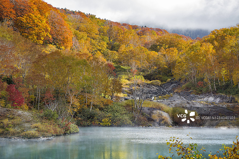 日本青森县地狱沼的秋叶图片素材