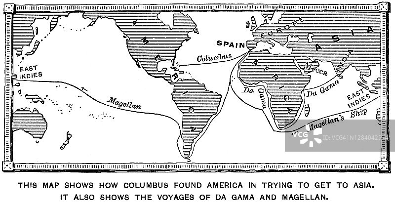 哥伦布发现美洲的古老地图图片素材