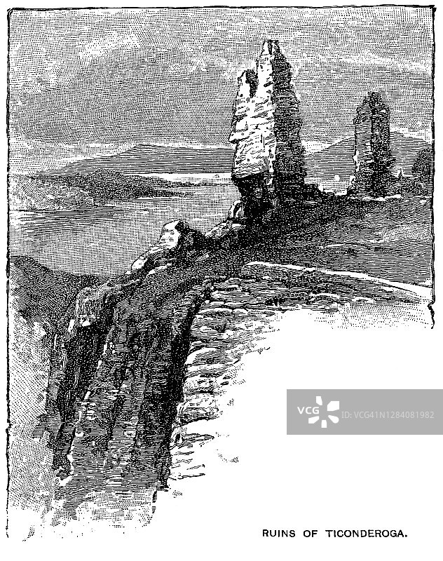 蒂科德罗加堡遗址雕刻插图，纽约，19世纪图片素材