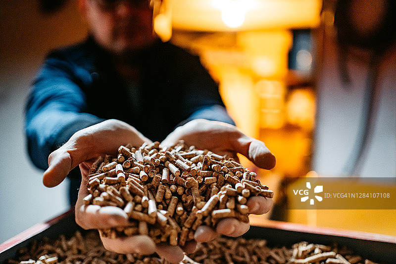 手中的木质颗粒图片素材