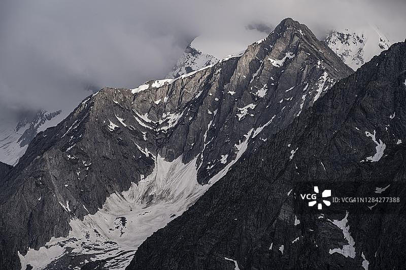 奥地利蒂罗尔齐勒塔尔阿尔卑斯山壮丽雪山山峰图片素材