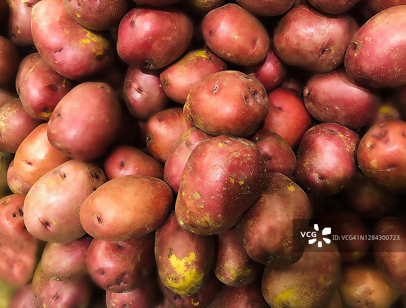 市场上新鲜红土豆堆图片素材