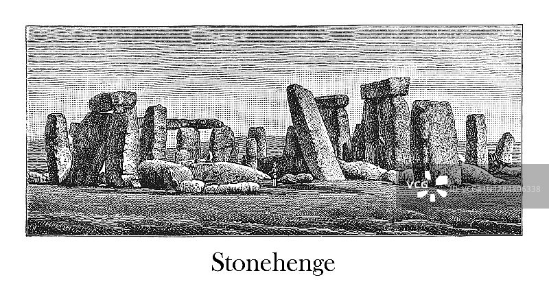 英国巨石阵复古雕刻插图图片素材