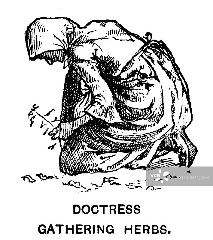 乡村女医生采集草药雕刻插画图片素材