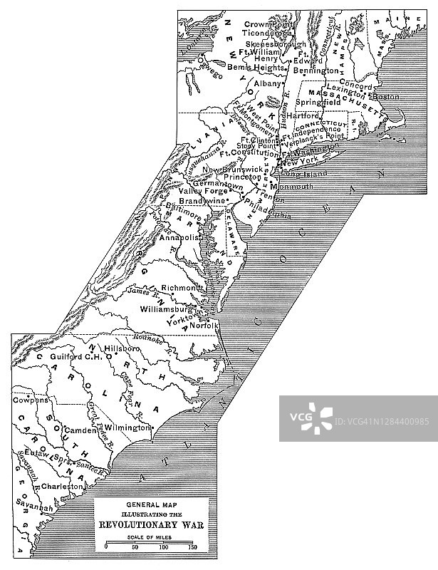 描绘美国独立战争的旧地图图片素材