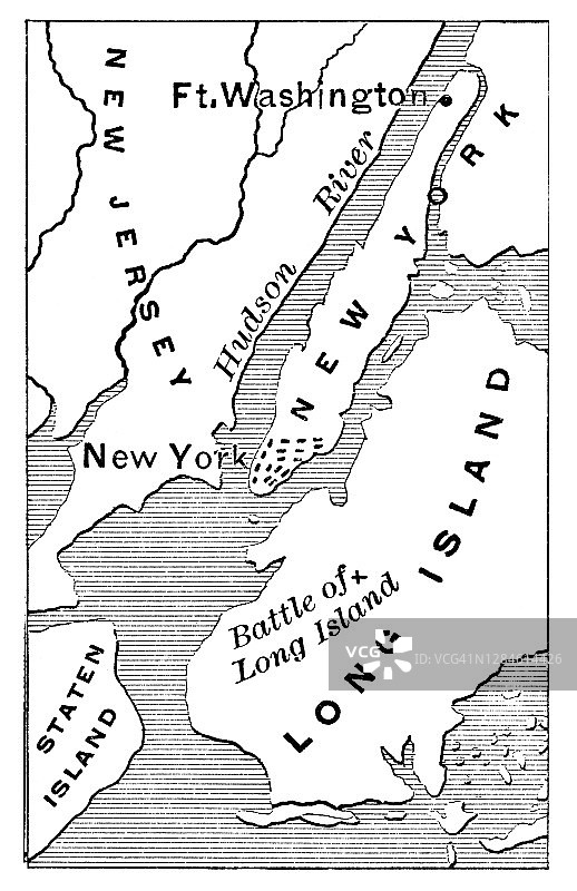 长岛战役的老式雕刻地图图片素材