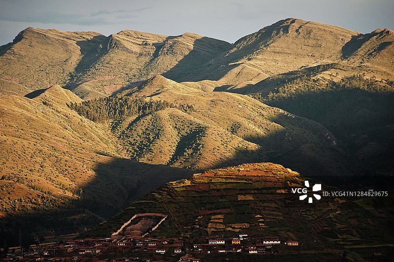 秘鲁库斯科城市景观：西班牙殖民建筑群与山脉相映图片素材