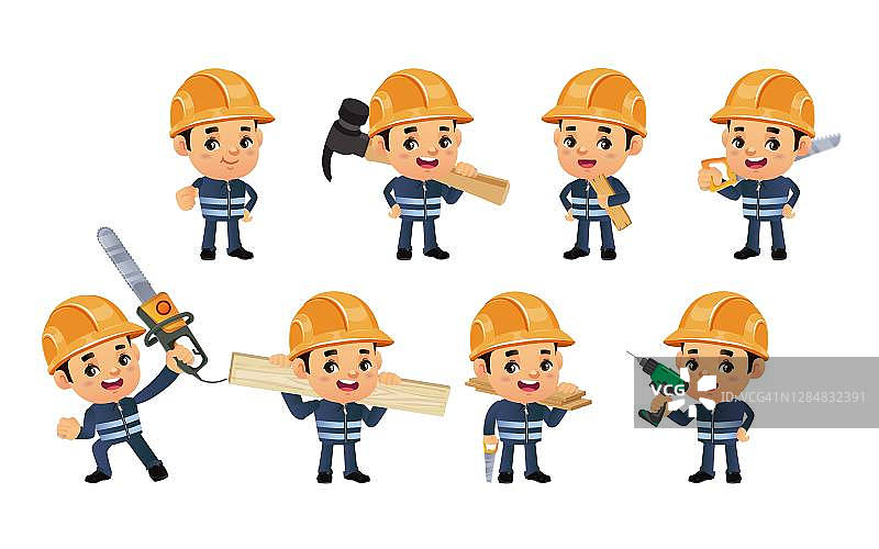 一组不同姿势的工人图片素材