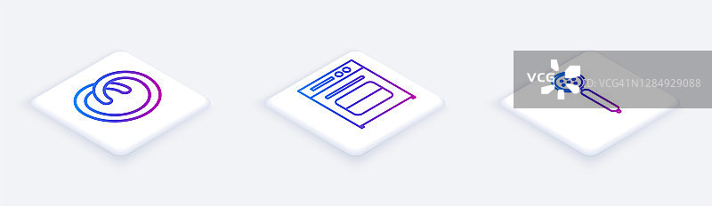 2.5D椒盐卷饼、烤箱和滤勺图标矢量素材图片素材