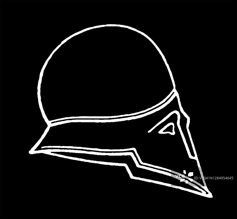 历史悠久的希腊头盔的古老雕刻插图图片素材