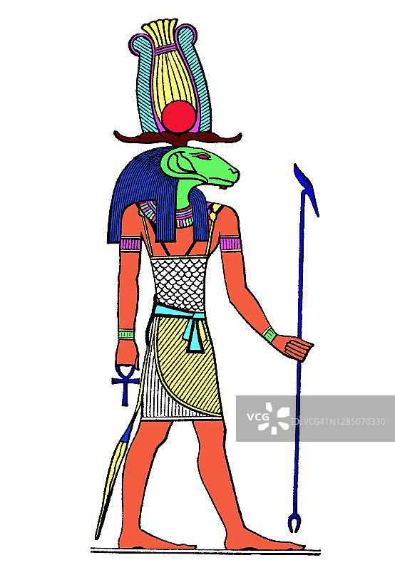 尼罗河源头之神，埃及神赫努姆雕刻插图图片素材