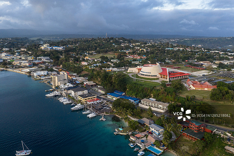 南太平洋瓦努阿图首都维拉港的鸟瞰图图片素材
