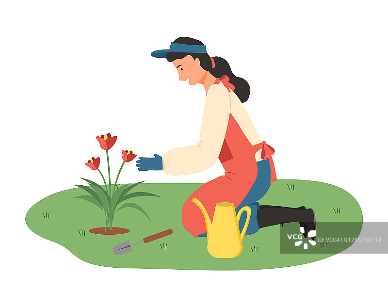 花园里有鲜花和工具的农场妇女图片素材