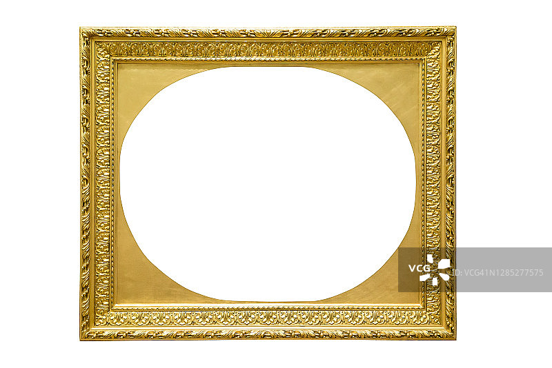 带有椭圆形内饰的矩形装饰金画框图片素材