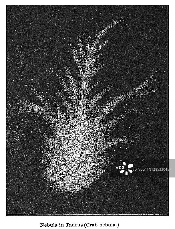 金牛座星云（蟹状星云）古老雕刻插图图片素材